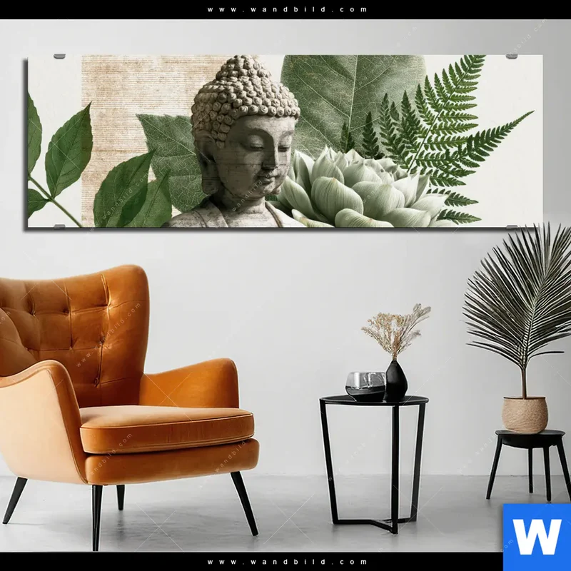 Alu-Dibond Bild | Buddha zwischen Lotusblüten | Panorama