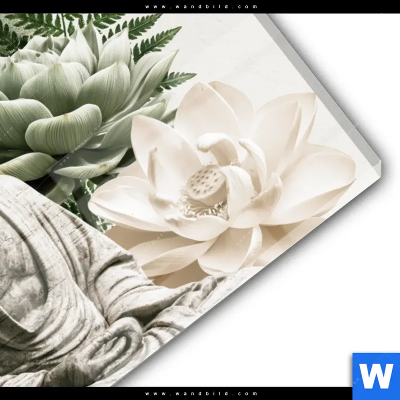 Acrylglasbild | Buddha zwischen Lotusblüten | Querformat