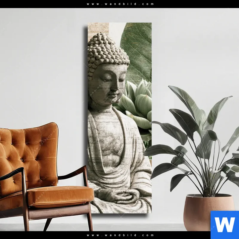 Leinwandbild | Buddha zwischen Lotusblüten | Schmal