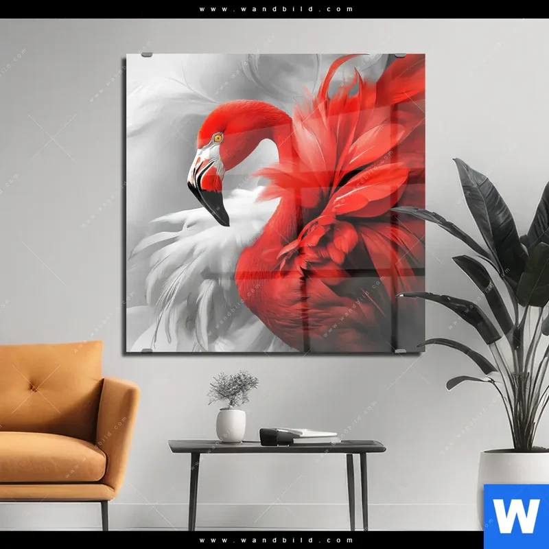 Acrylglasbild | Roter Flamingo | Quadrat