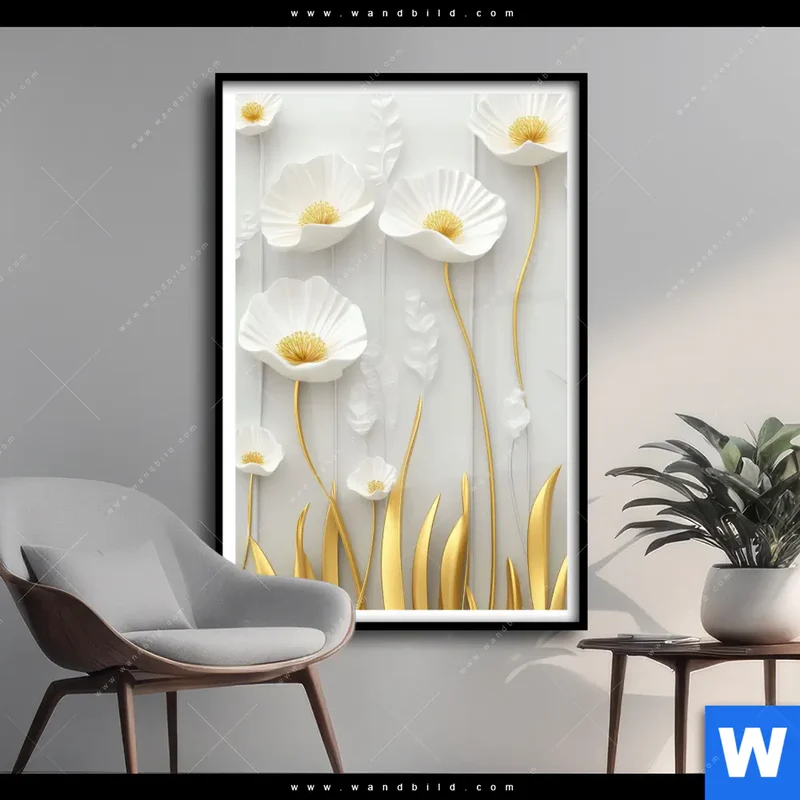 Poster | Florale Leichtigkeit mit Goldglanz | Hochformat