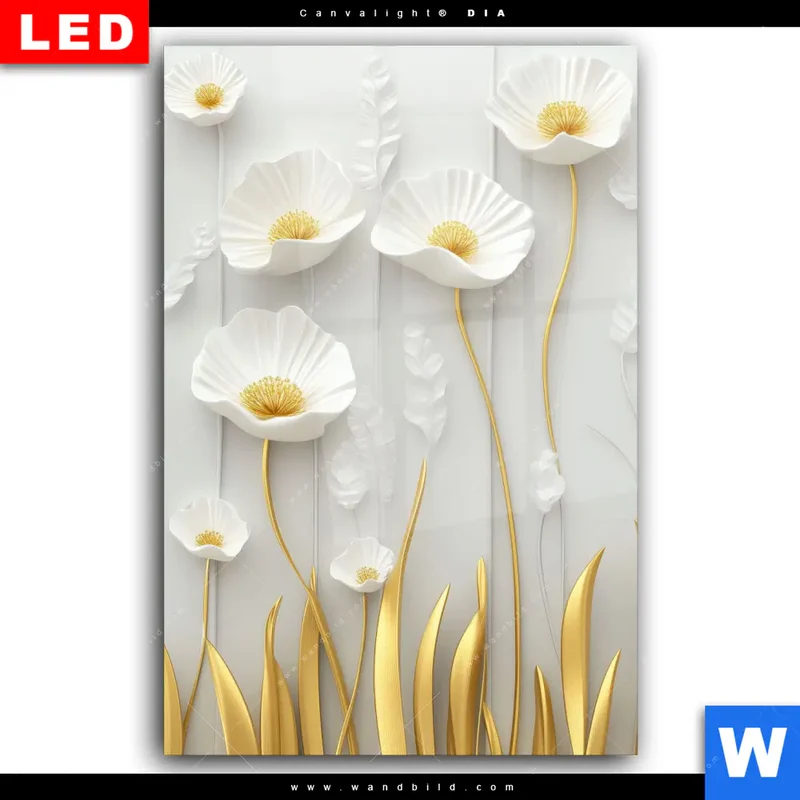 Wechselmotiv Acrylglas Canvalight® DIA | Florale Leichtigkeit mit Goldglanz | Hochformat