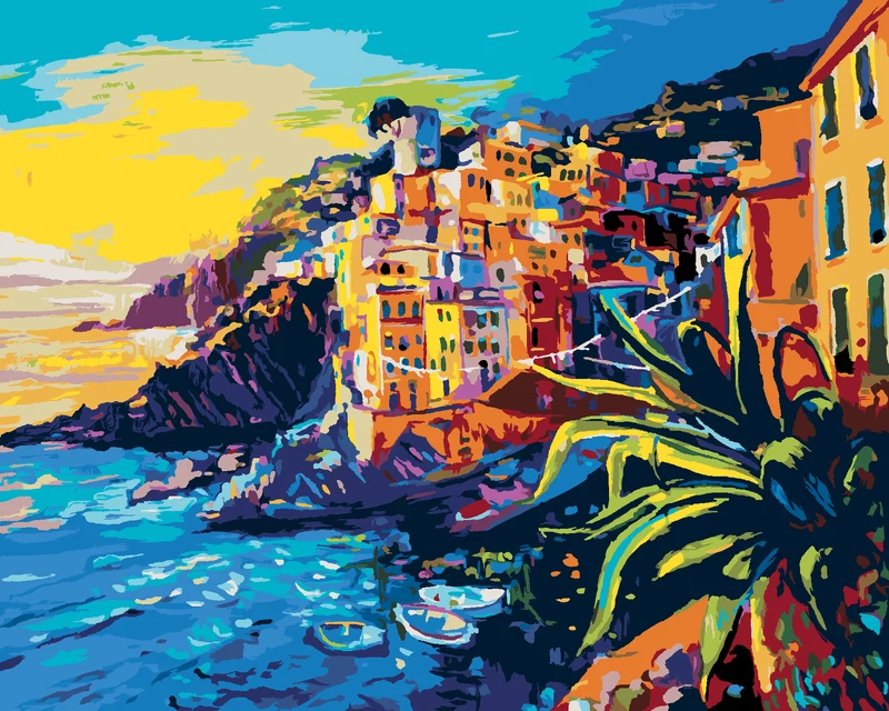 Diamond painting - BOOTE UND ALTE HÄUSER AN DER KÜSTE