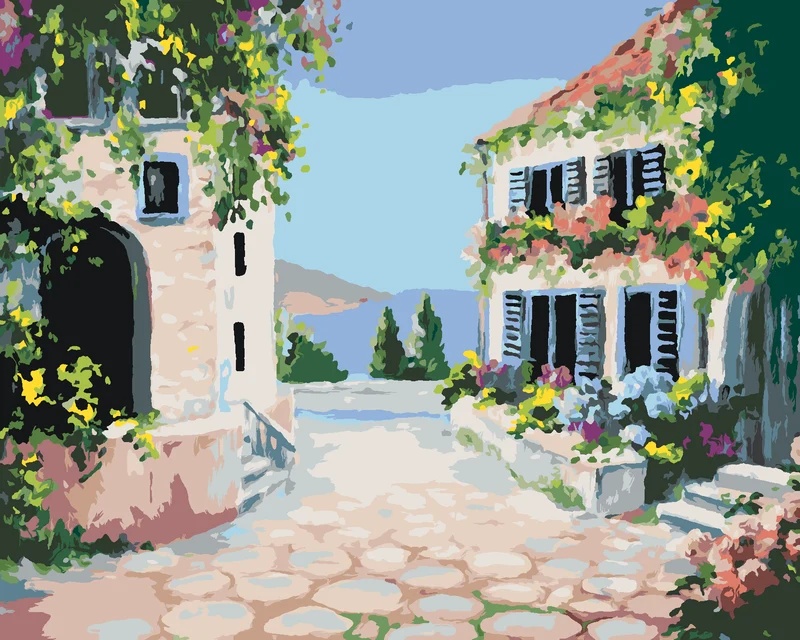 Diamond painting - BLUMENHAUS AM MEER