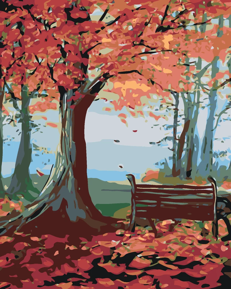 Diamond painting - SITZBANK UND HERBSTBAUM