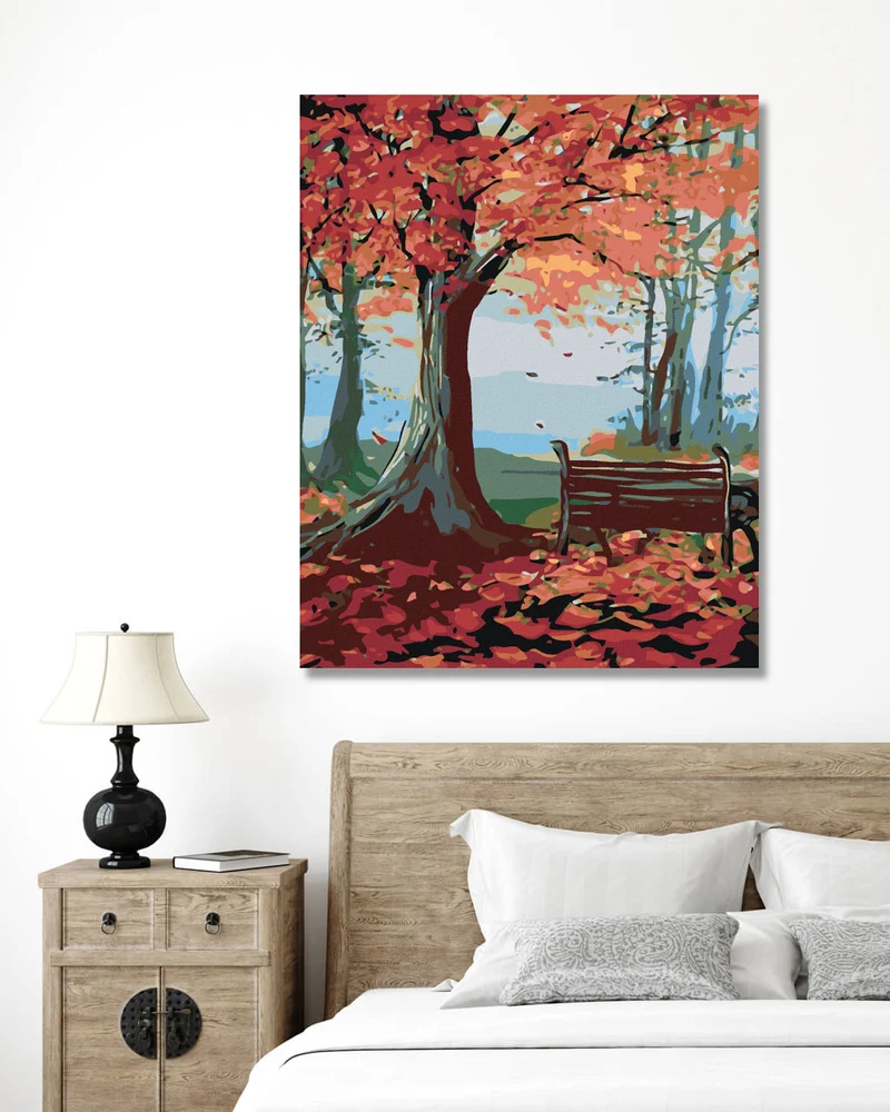 Diamond painting - SITZBANK UND HERBSTBAUM