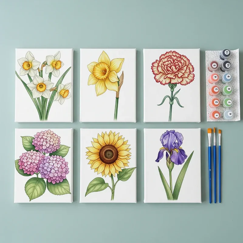 Malen nach Zahlen – 6 Mini-Gemälde - Die Sprache der Blumen