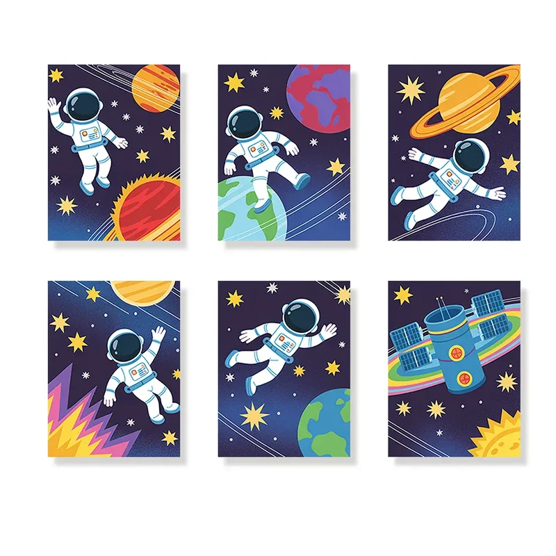 Malen nach Zahlen – 6 Mini-Gemälde - Kleine Astronauten