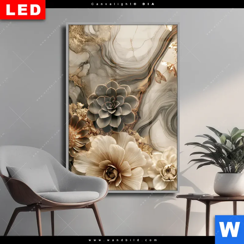 Wechselmotiv Acrylglas Canvalight® DIA | Sukkulenten auf Marmor | Hochformat
