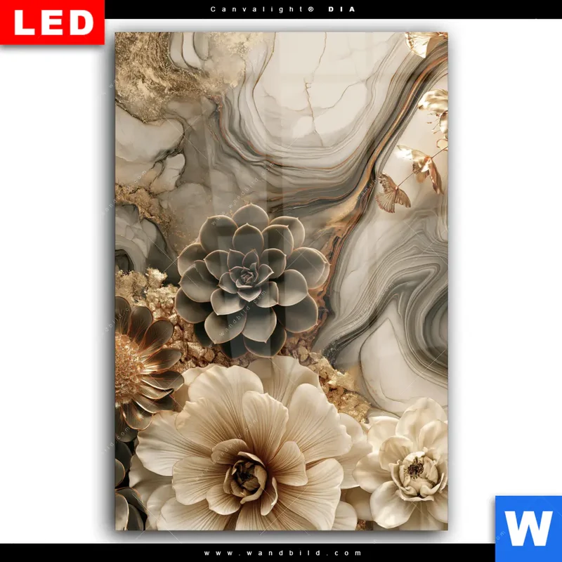 Wechselmotiv Acrylglas Canvalight® DIA | Sukkulenten auf Marmor | Hochformat