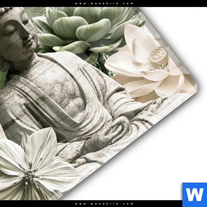 Acrylglasbild | Buddha zwischen Lotusblüten | Quadrat