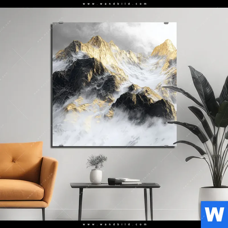 Aluminiumbild gebürstet | Stille der goldenen Berge | Quadrat