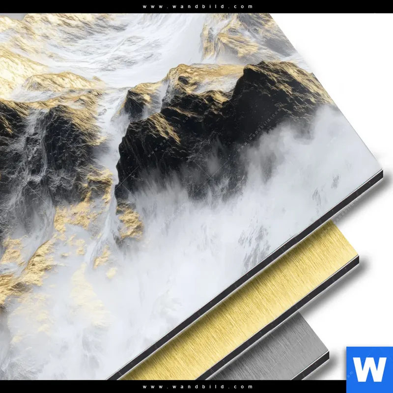 Aluminiumbild gebürstet | Stille der goldenen Berge | Quadrat