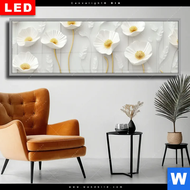 Wechselmotiv Acrylglas Canvalight® DIA | Florale Leichtigkeit mit Goldglanz | Panorama
