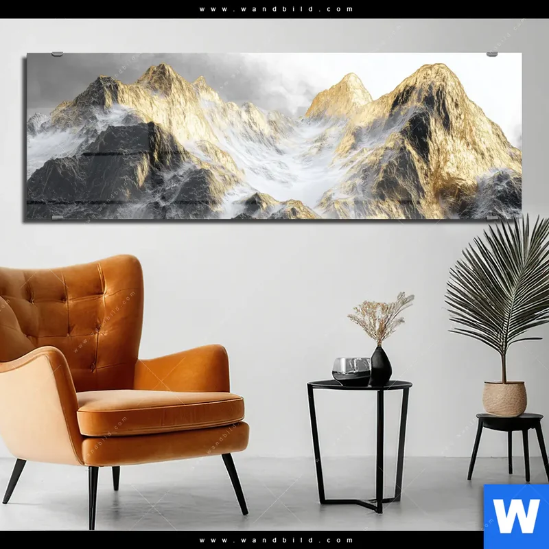 Acrylglasbild | Stille der goldenen Berge | Panorama