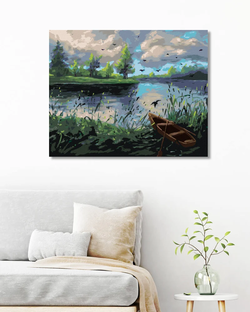 Diamond painting - WALDLANDSCHAFT MIT EINEM BOOT