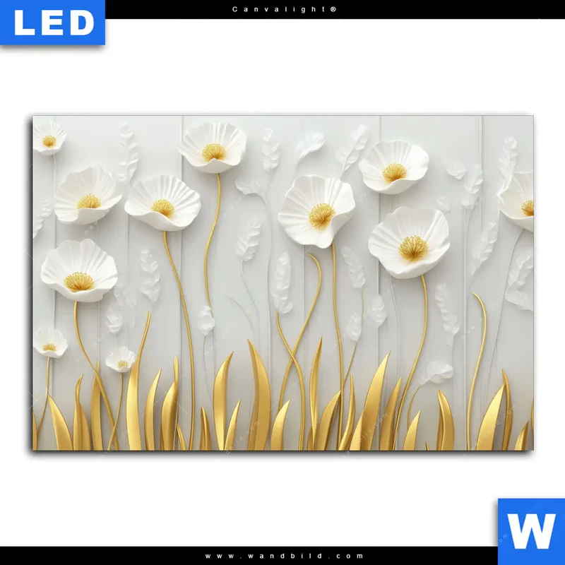 Canvalight® Leuchtbild | Florale Leichtigkeit mit Goldglanz | Querformat