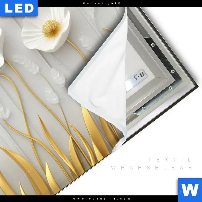 Canvalight® Leuchtbild | Florale Leichtigkeit mit Goldglanz | Querformat