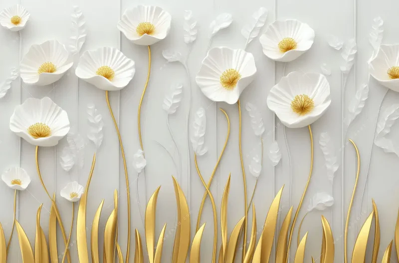 Canvalight® Leuchtbild | Florale Leichtigkeit mit Goldglanz | Querformat