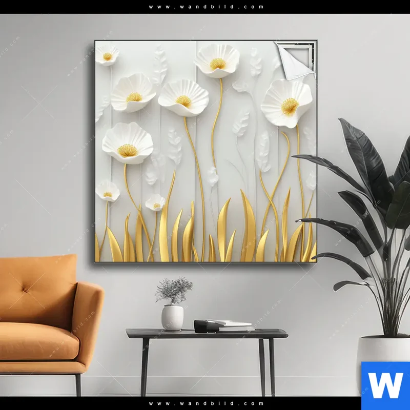 Spannbild | Florale Leichtigkeit mit Goldglanz | Quadrat