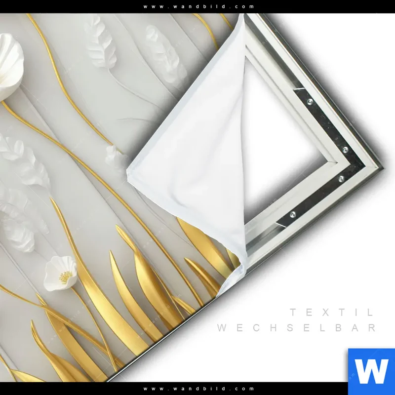 Spannbild | Florale Leichtigkeit mit Goldglanz | Quadrat