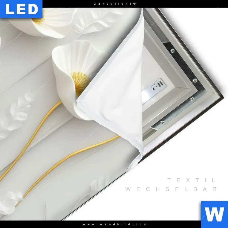 Canvalight® Leuchtbild | Florale Leichtigkeit mit Goldglanz | Hochformat