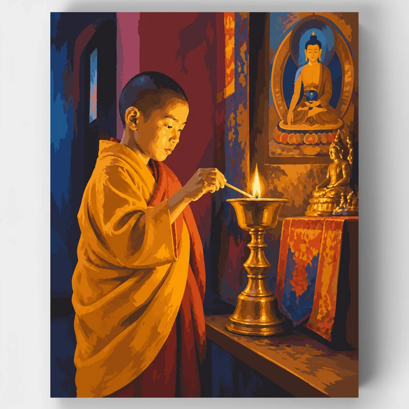 Young Monk's Butter Lamp - Paint by Numbers Kit