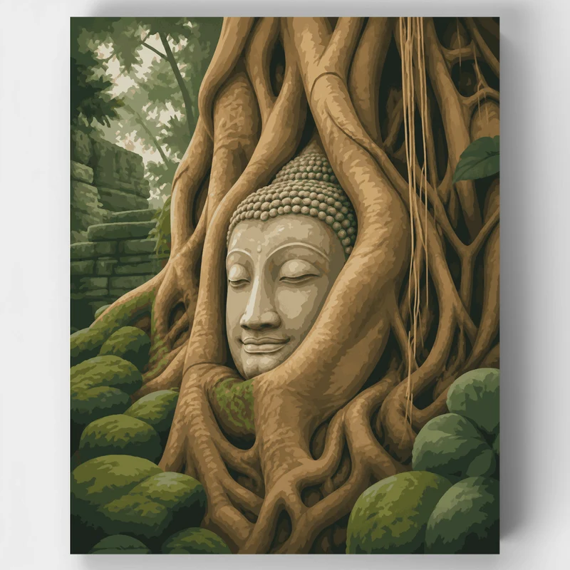 Buddha Head in Banyan Roots - Paint by Numbers Kit