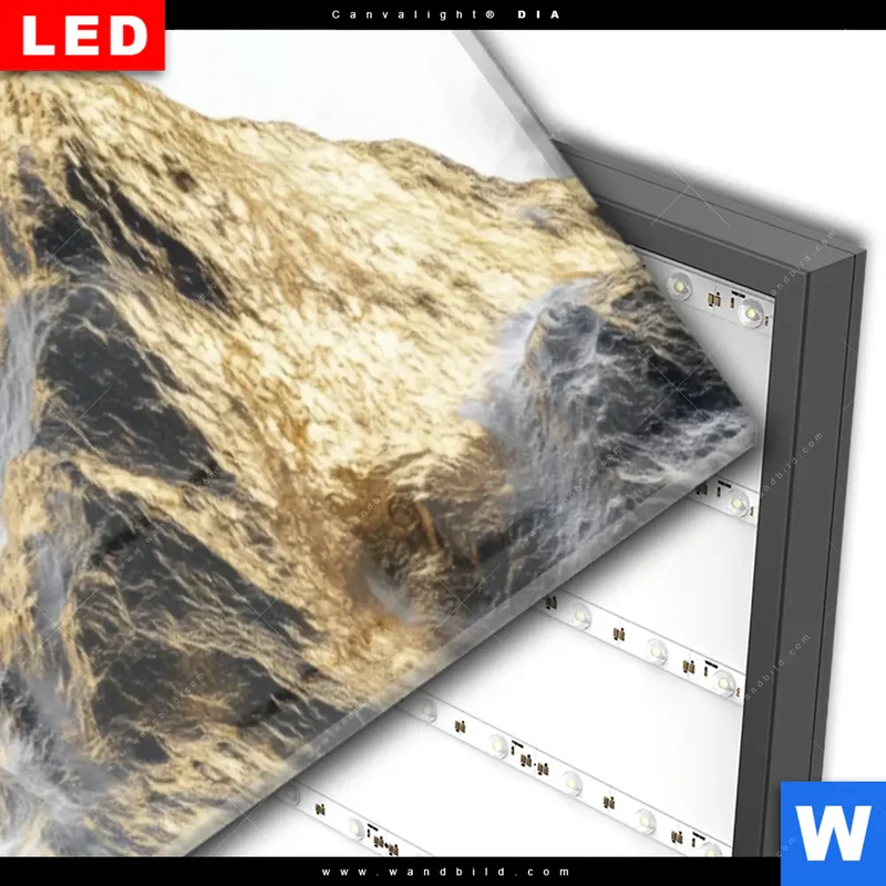Wechselmotiv Acrylglas Canvalight® DIA | Stille der goldenen Berge | Panorama