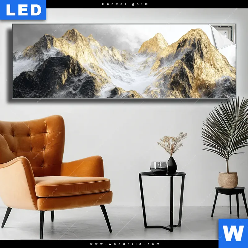 Canvalight® Leuchtbild | Stille der goldenen Berge | Panorama