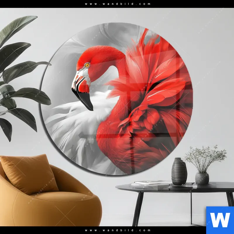 Acrylglasbild | Roter Flamingo | Rund