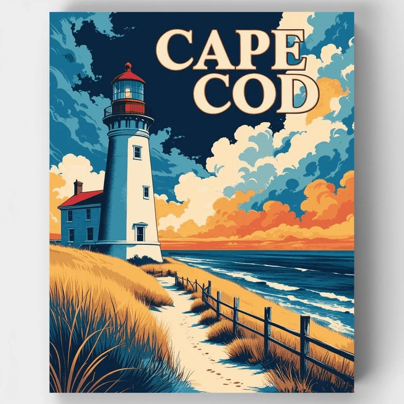 Cape Cod Lighthouse Dune Path at Sunset - Paint by Numbers Kit
