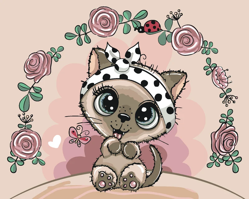 Diamond painting - KLEINE KATZE MIT BLUMEN