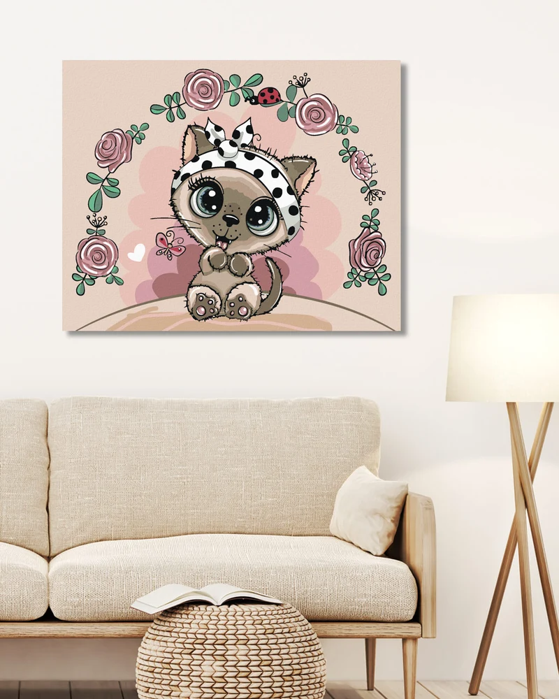 Diamond painting - KLEINE KATZE MIT BLUMEN
