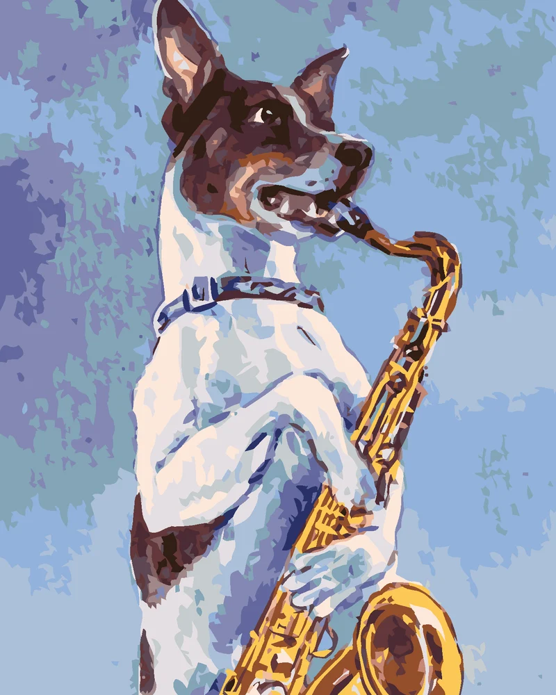 Diamond painting - HUND SPIELT SAXOPHON