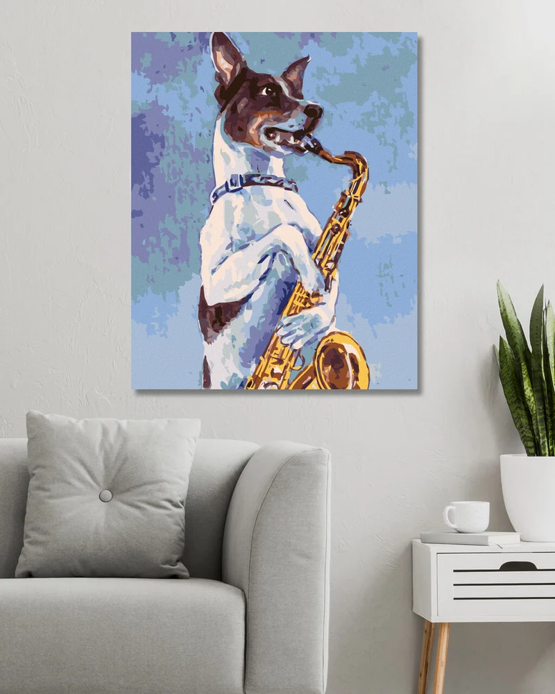Diamond painting - HUND SPIELT SAXOPHON