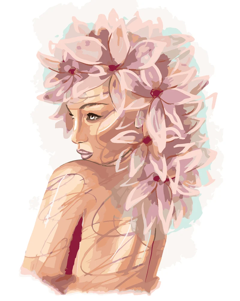 Diamond painting - JUNGE FRAU MIT ROSA BLUMEN