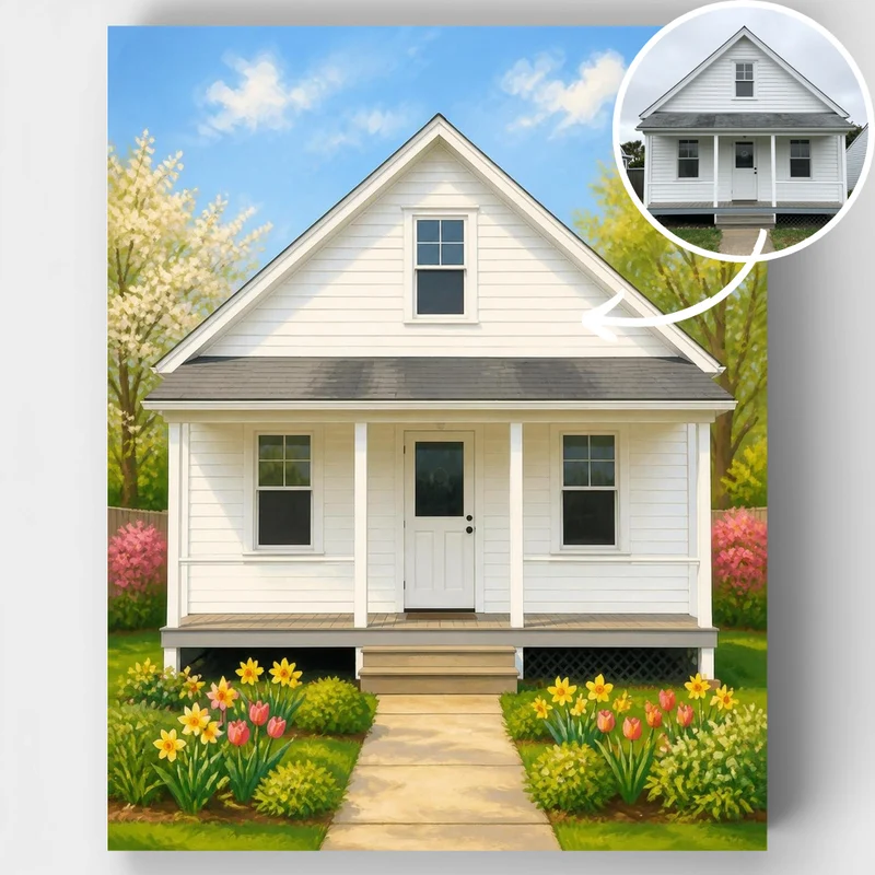 Spring Home Portrait Home Through the Seasons - Custom Paint by Numbers Kit