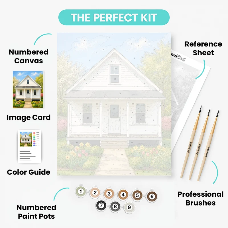 Spring Home Portrait Home Through the Seasons - Custom Paint by Numbers Kit