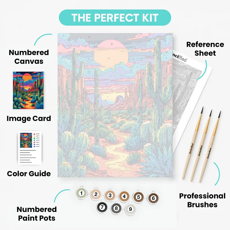 Arizona Desert Saguaro Dusk Glow - Paint by Numbers Kit
