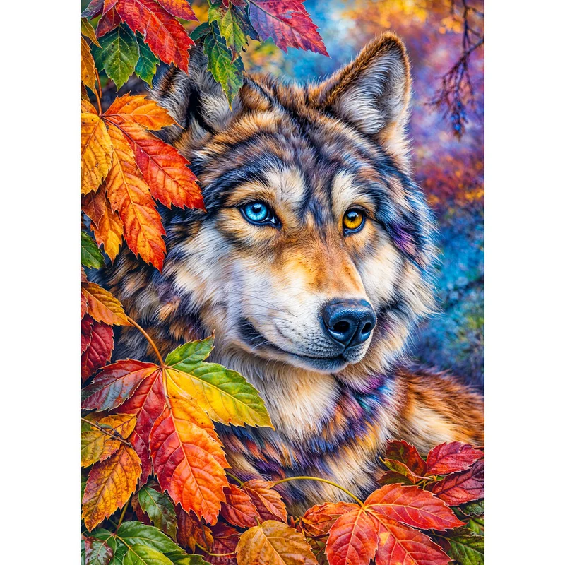 5D Diamond Painting – Wolf Kaelan im Herbstglanz