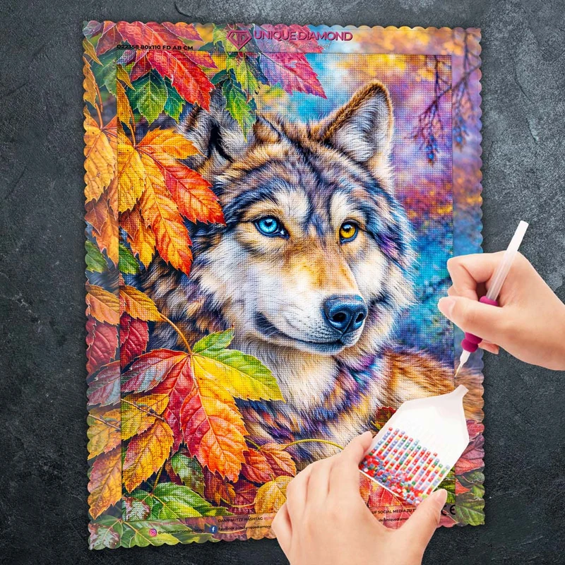5D Diamond Painting – Wolf Kaelan im Herbstglanz
