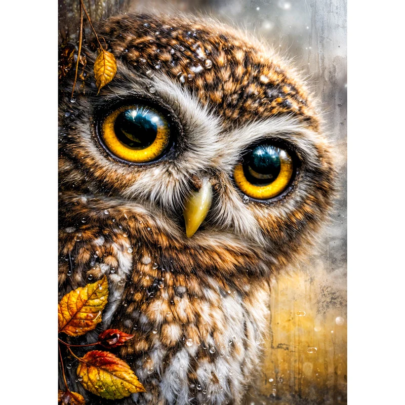 5D Diamond Painting – Eule Arion im Herbstregen