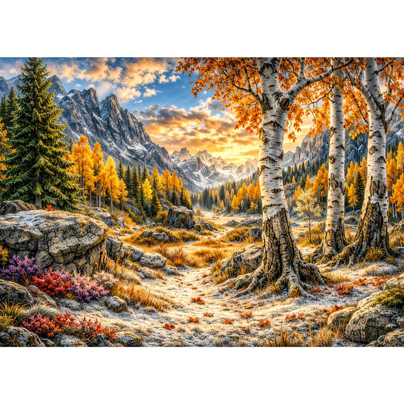 5D Diamond Painting – Goldene Herbststille im Bergtal