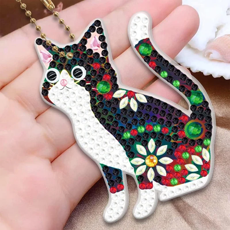 5D Diamond Painting Schlüsselanhänger Katzen 5 Stück