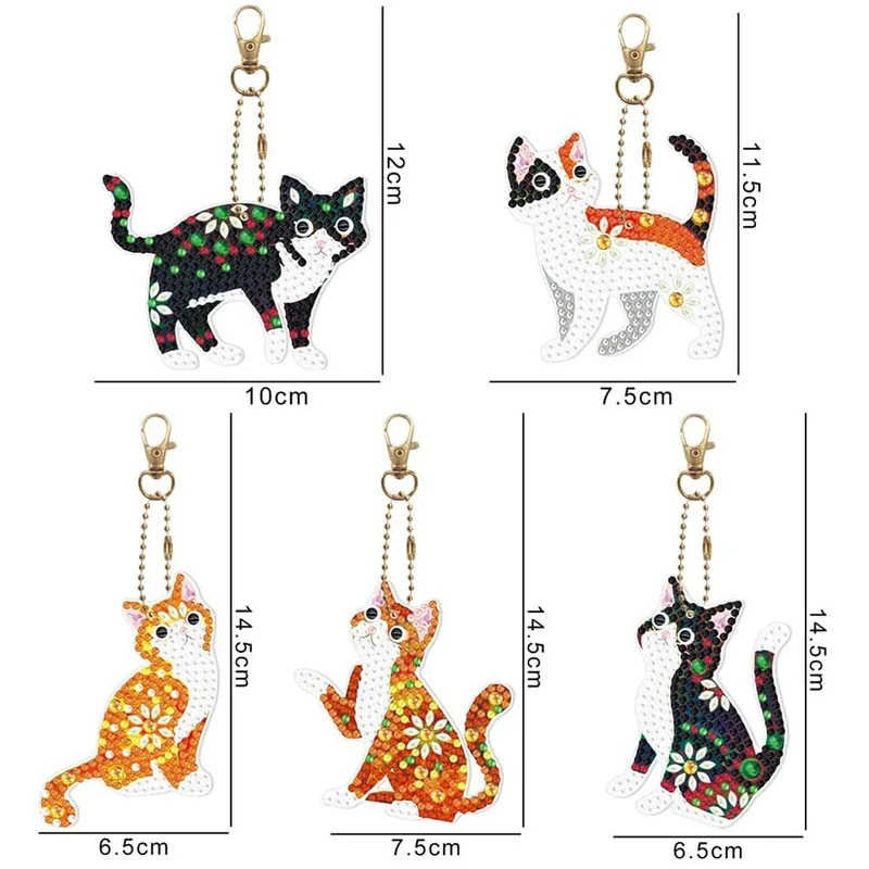 5D Diamond Painting Schlüsselanhänger Katzen 5 Stück