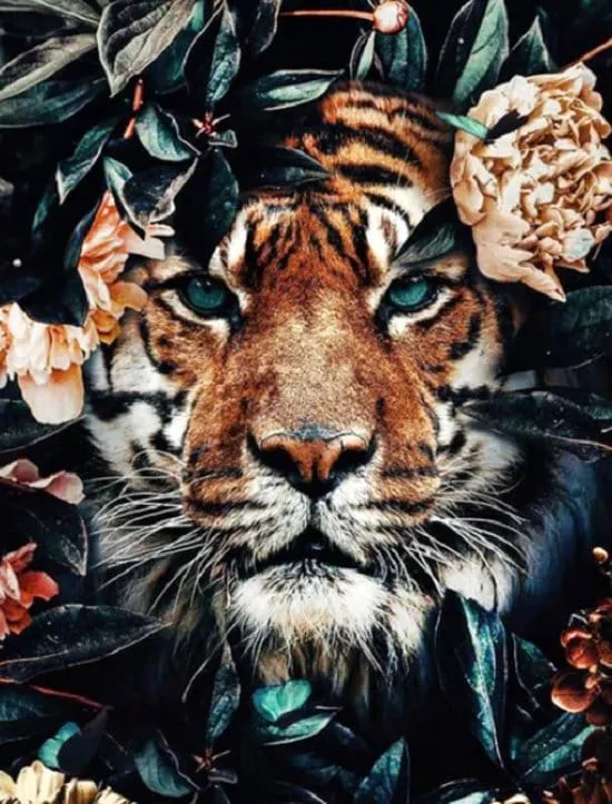 Diamond Painting Tiger mit Blumen