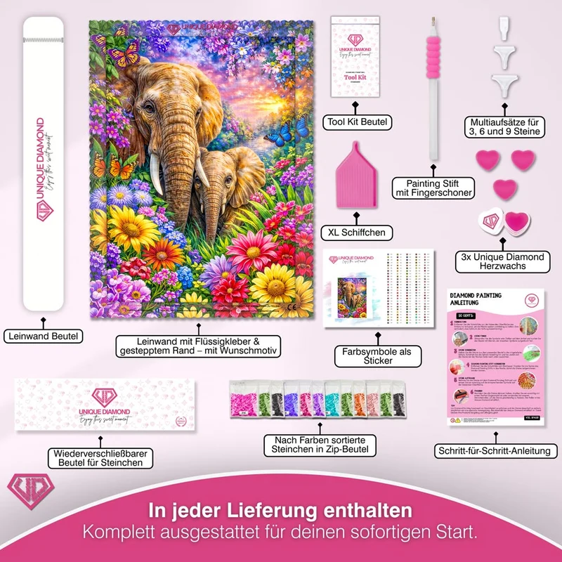 5D Diamond Painting – Amara Blütenhüterin der Elefantenliebe