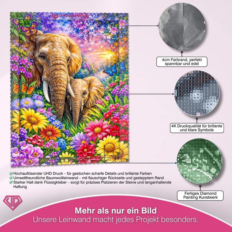 5D Diamond Painting – Amara Blütenhüterin der Elefantenliebe