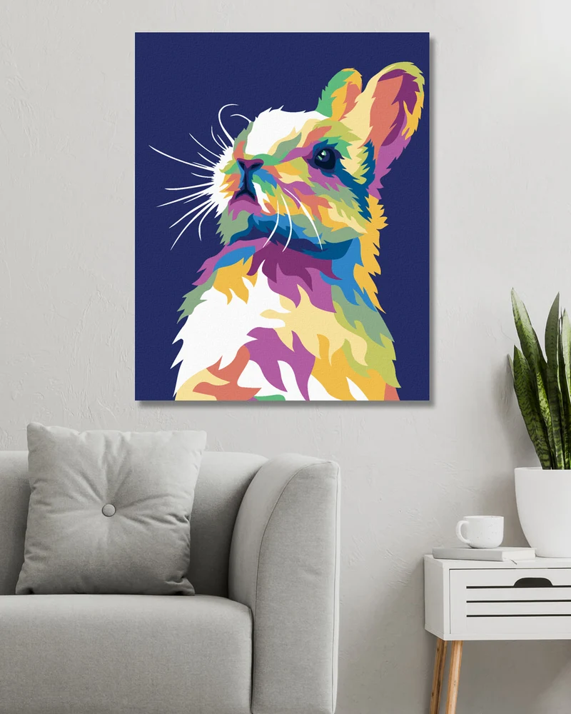 Diamond painting - POP-ART-KANINCHEN AUF BLAUEM HINTERGRUND